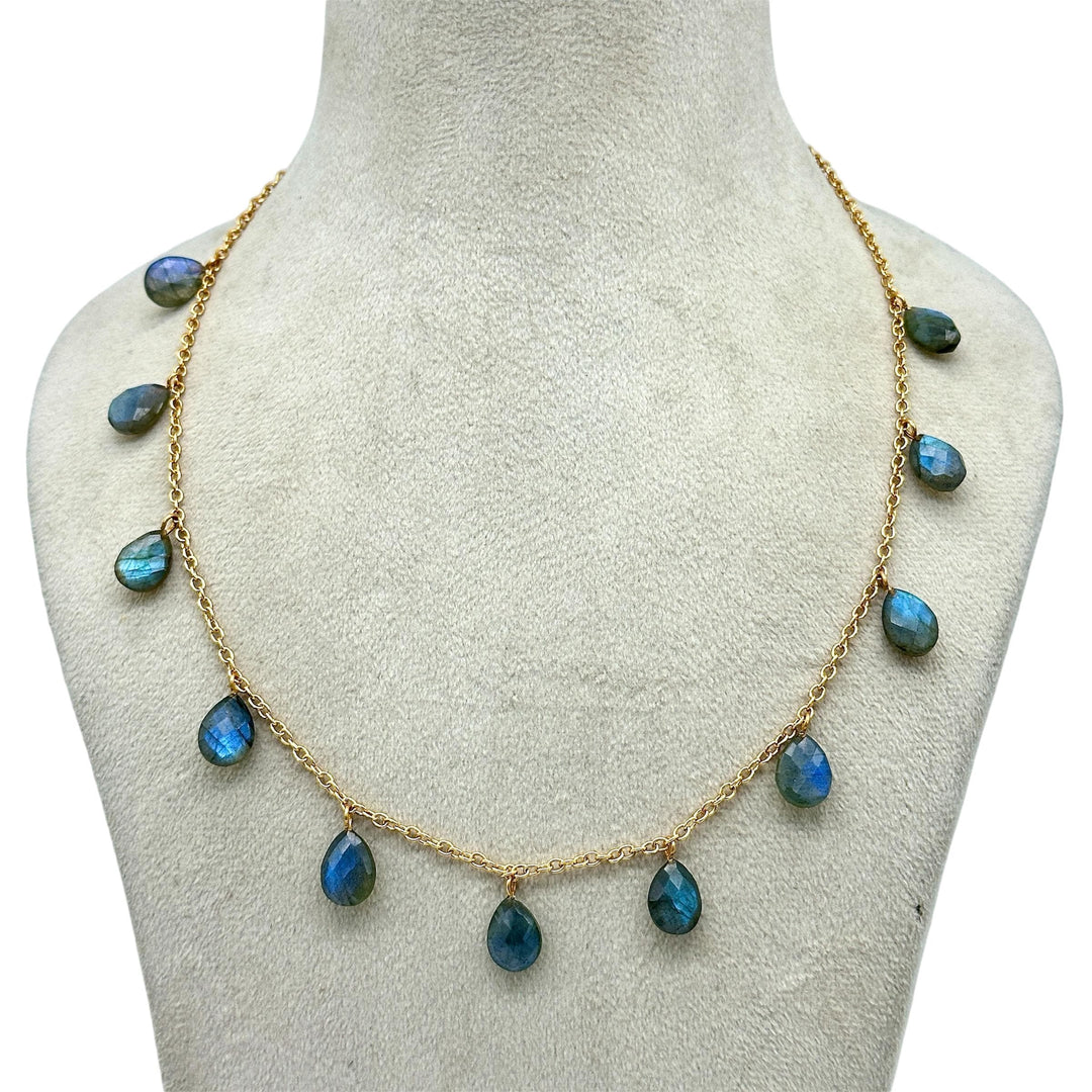 AAA+ Natural Labradorite Pear Shape Beads Necklace, Drop Chain Necklace, Pear Gemstone Necklace, Faceted Pear Chain Necklace For Women's