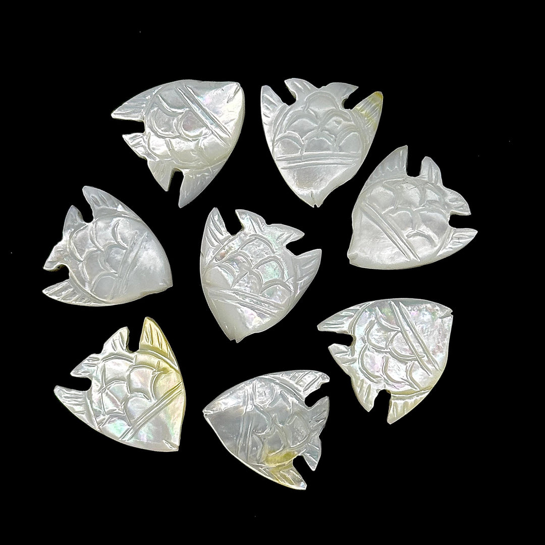 Hand Carved Mother of Pearl Fish Beads: AAA Gemstone (16X17 MM)