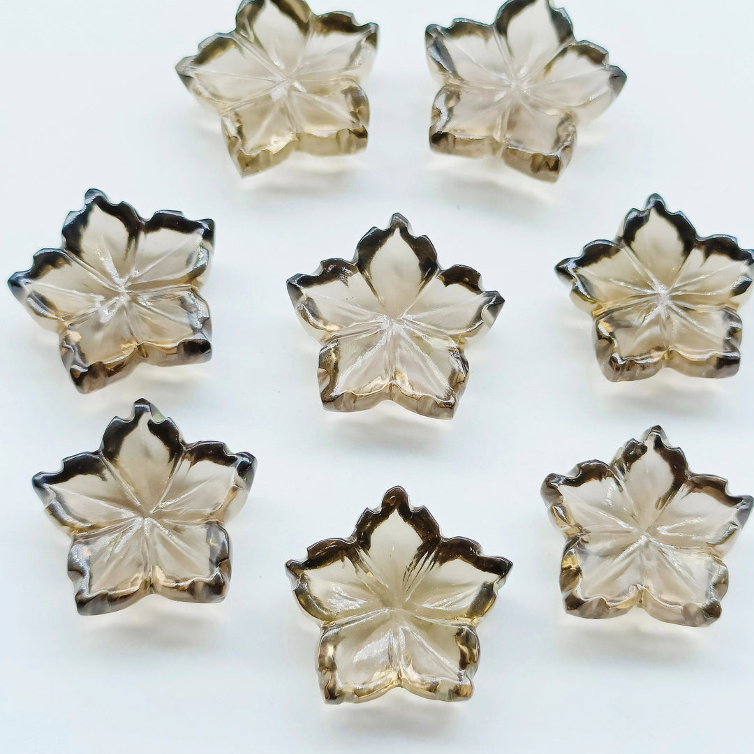2,3,4,5pcs 100% Natural smokey quartz Flower Shape Carved Gemstone, Flower Shape Carving, Carved Gemstone For Jewelry 14mm