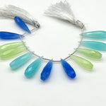 Load image into Gallery viewer, Matched Pairs - Blue, Green &amp; Aqua Chalcedony Long Drop Shape Briolette's, Faceted Teardrop Beads, 7X30 mm Drops Beads For Earring Making