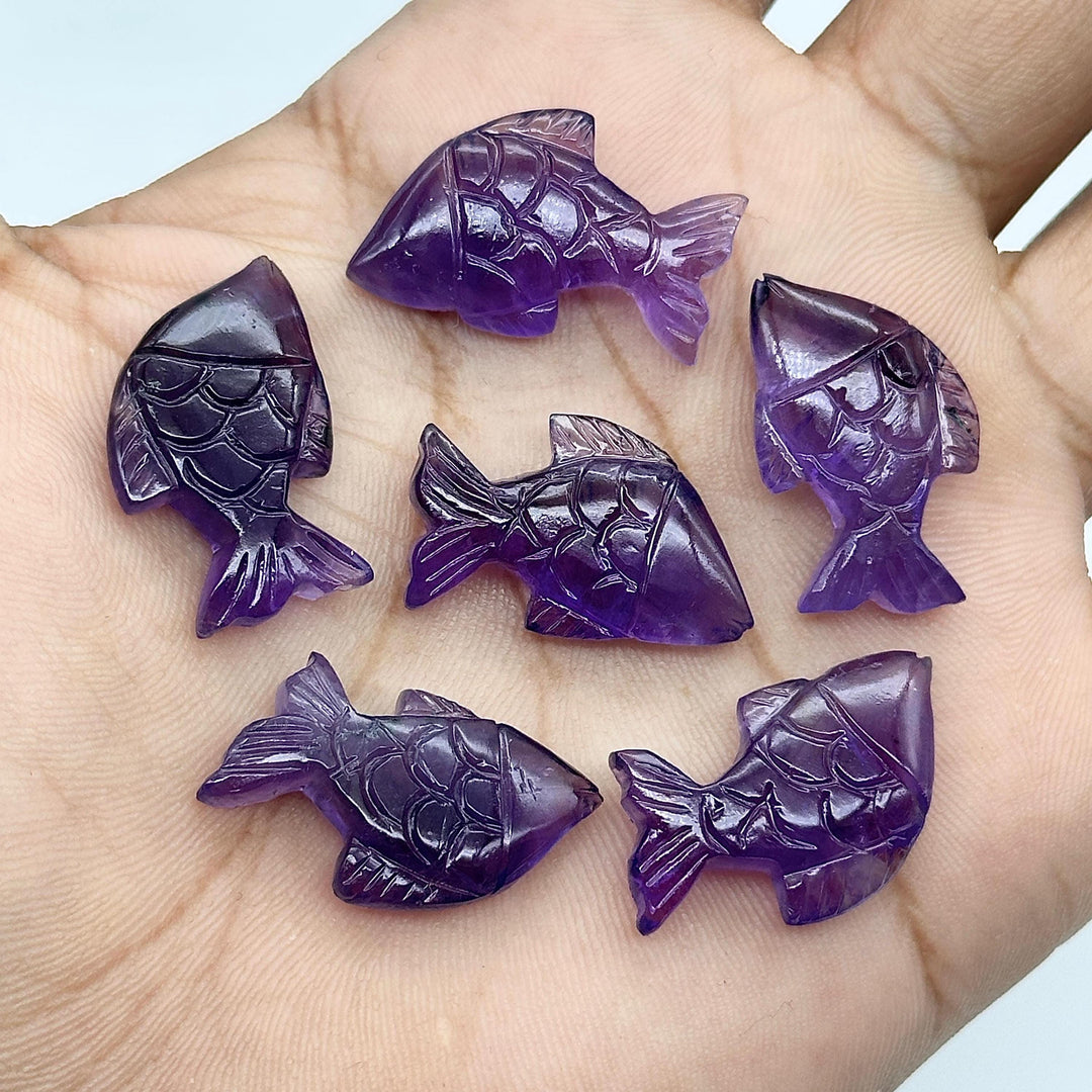 Carved Amethyst Fish Shape Stone, Natural Amethyst Fish Shape Gemstone, Healing Chakra Stone, Purple Amethyst, 25 MM, Loose Fish Charms