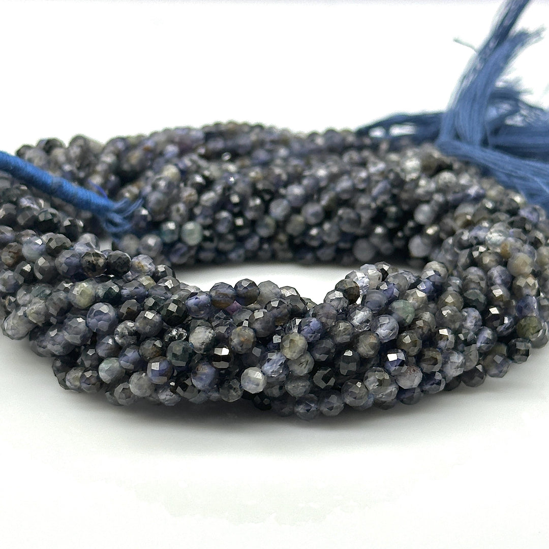 Faceted Iolite Beads: 4mm Round Blue Gemstone Strand, 13 Inch