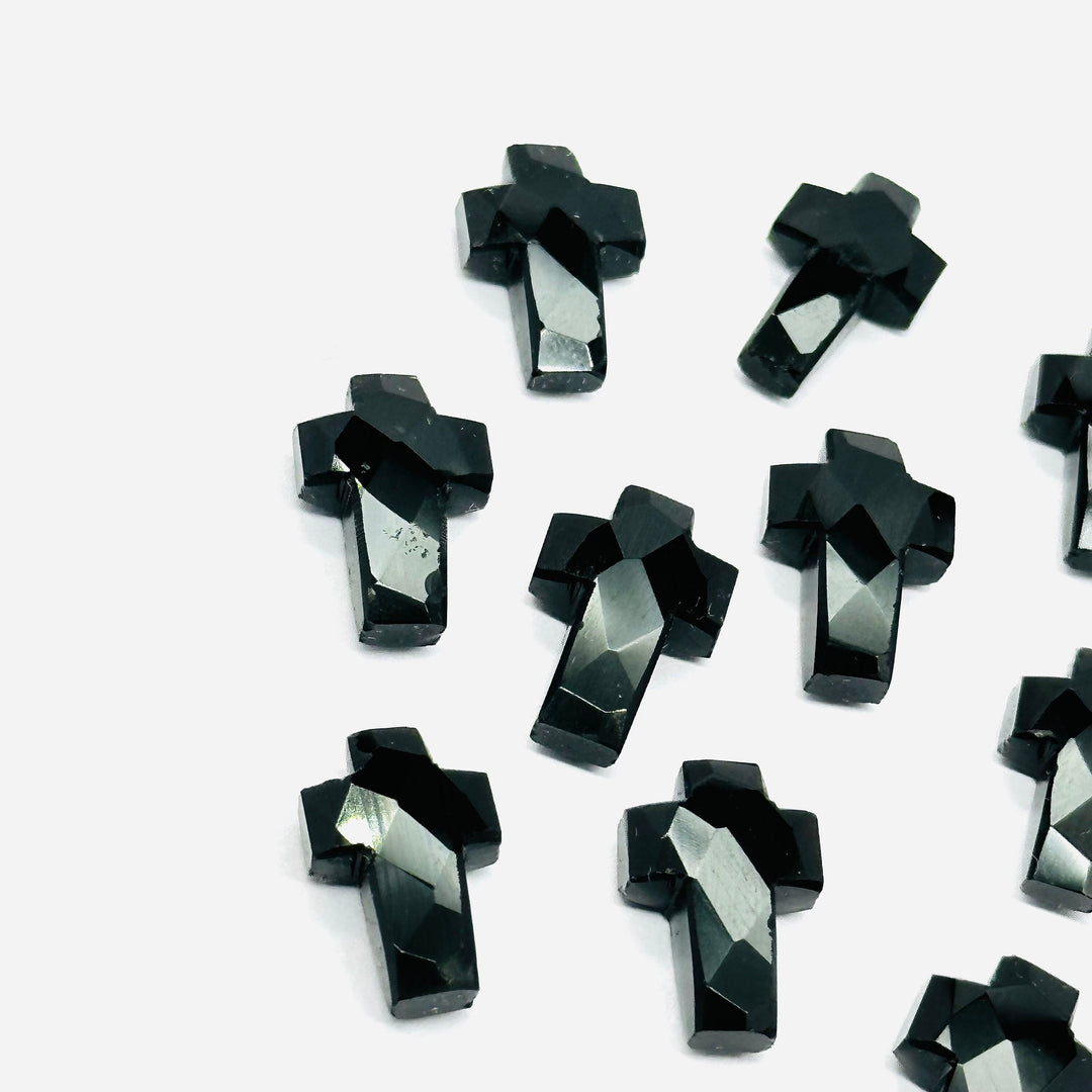 1,2,3,4,5 pcs Natural Black Onyx Cross Shape Gemstone Beads, Faceted Cross Shape Carving Beads, 15X10 MM Cross Shape Charms, Energy Beads