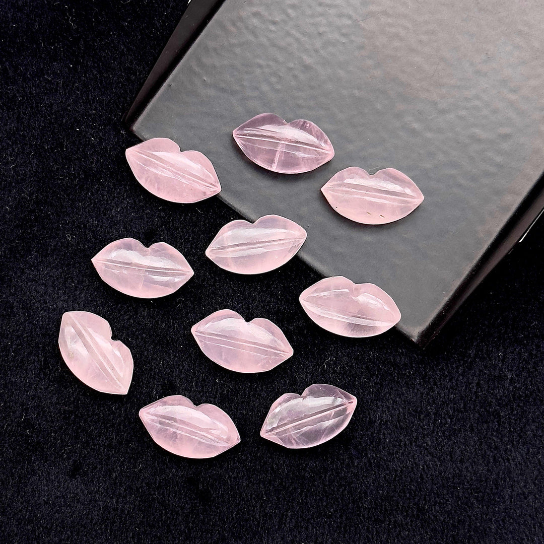 Natural Rose Quartz Carved Lips Shape Beads, Pink Lips Gemstone Beads, Lips Briolette's 14X8 mm, Rose Lips Shape Charm Beads, Jewelry Beads