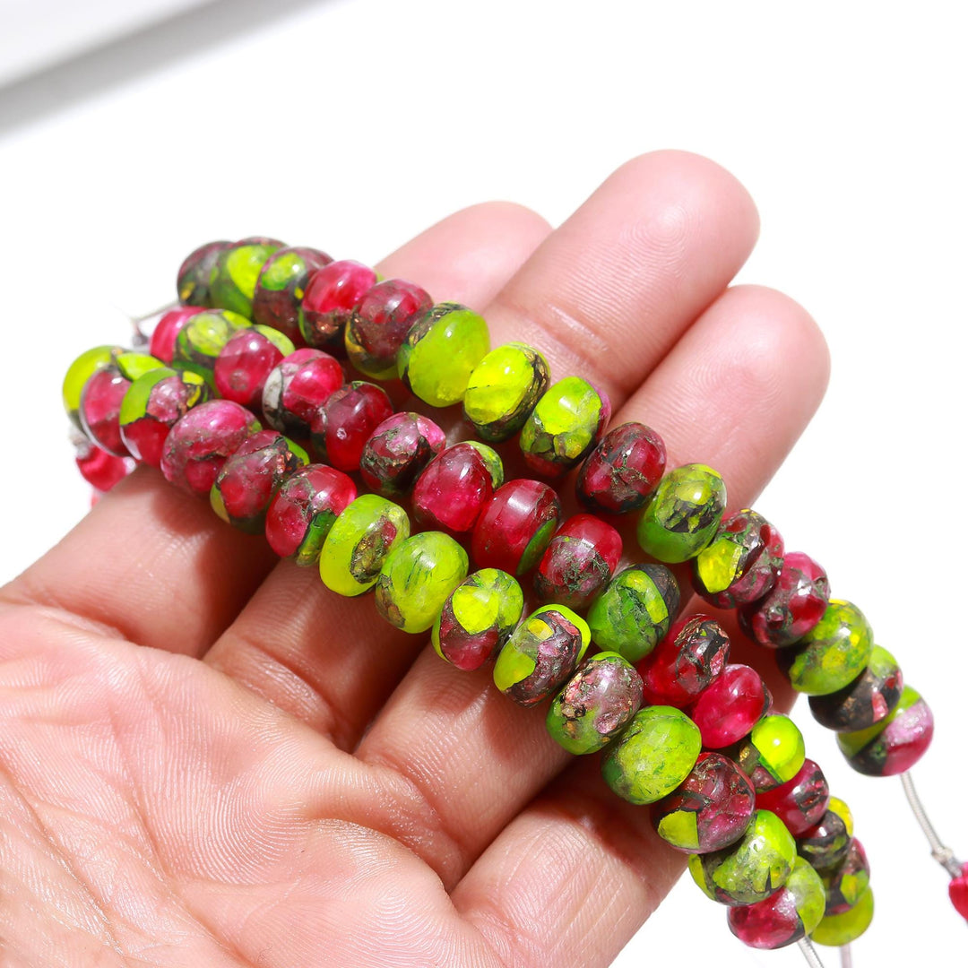 Neon Copper Turquoise Rondelle Beads: Hot Pink & Green, 8-10mm, 4 Inch