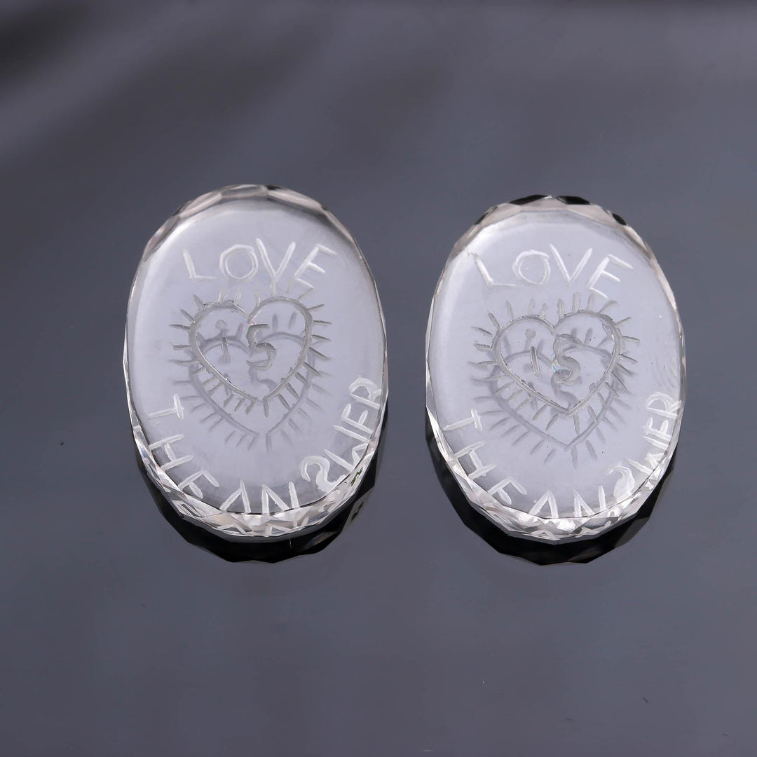 1 Pc Crystal Quartz Incarved Stone, Clear Crystal Love Is the Answer Handwritten Gemstone, 30 MM, Gift for love