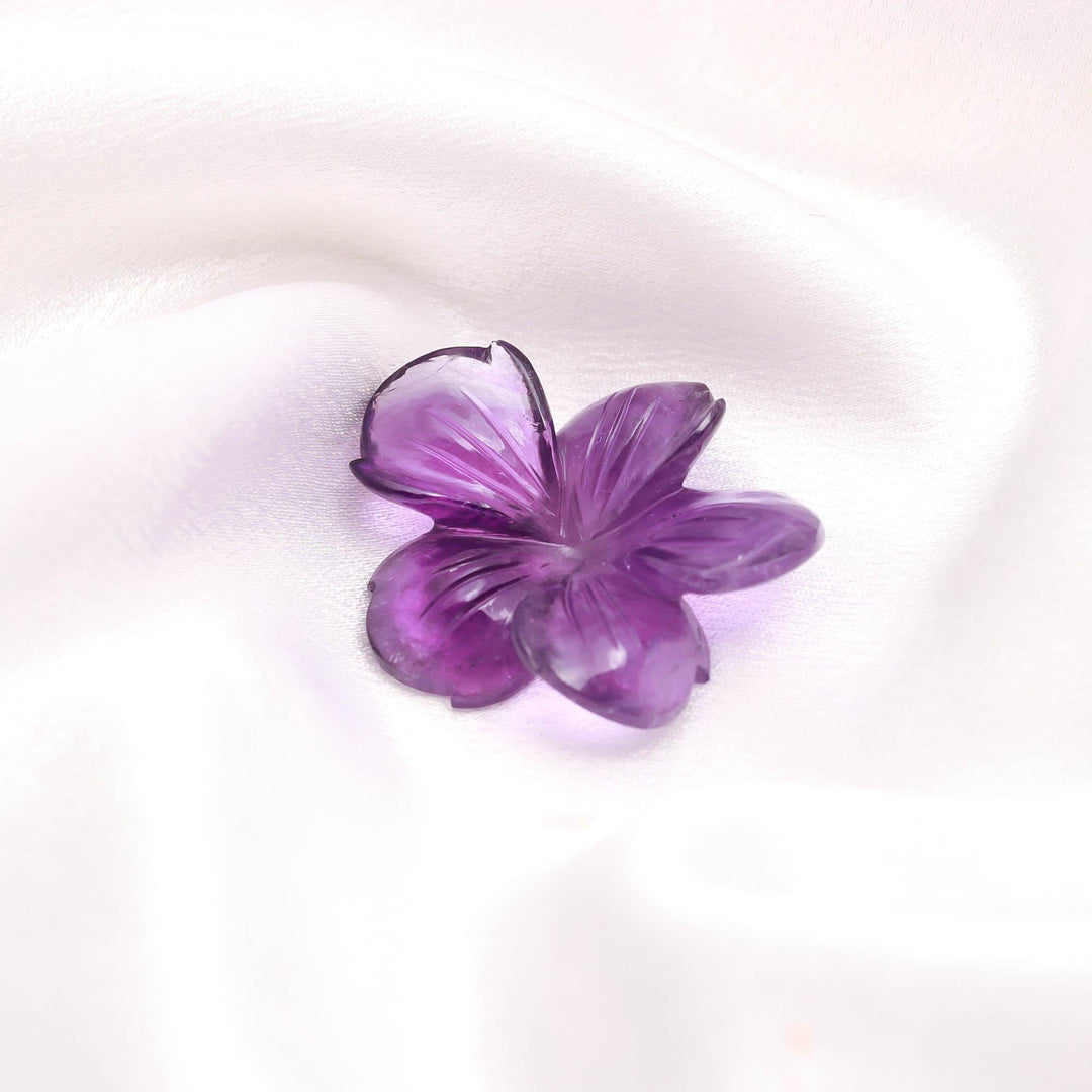 Natural Amethyst Carved Flower Shape Stone, AAA Purple Amethyst Handmade Flower Carving, 36 MM Beautiful Crafted Piece