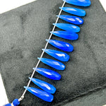 Load image into Gallery viewer, Matched Pairs - Blue Chalcedony Long Drop Shape Briolette's, Faceted Teardrop Beads, 7X30 mm Deep Blue Color Drops For Earring Making
