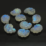Load image into Gallery viewer, AAA+ Natural Rainbow Moonstone Carved Shell Beads, Hand Carved Snail Shell Shape Gemstone, 16 MM Flashy White Seashell Charms For Jewelry