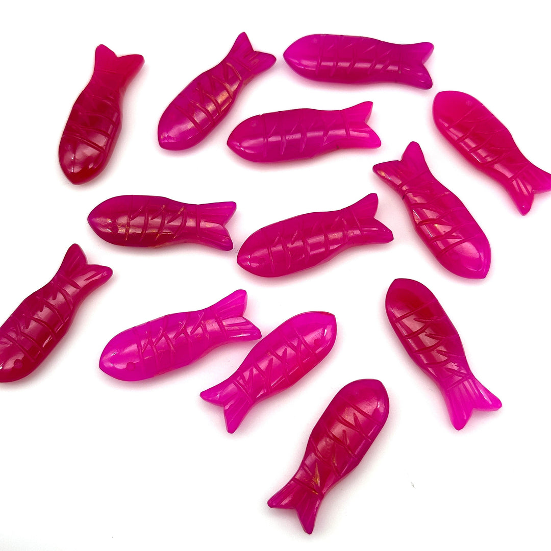 Dazzling Hot Pink Chalcedony Fish Carving Beads, Handmade Fish Shape Carved Gemstone, Jewelry Making Gemstones, 30X10 MM Loose Gemstone Fish