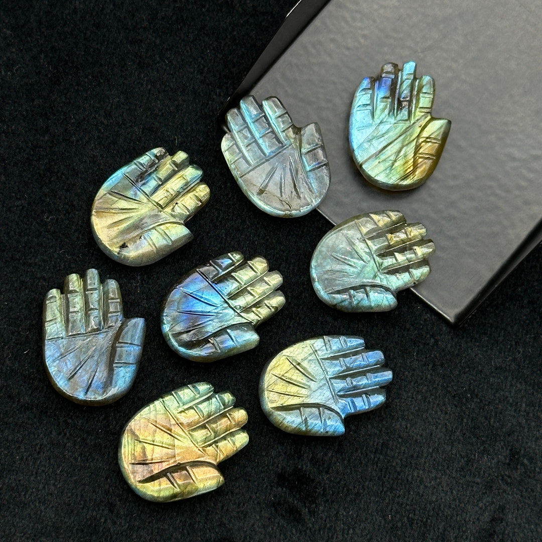 Natural Flashy Labradorite Hamsa Shape Carving Gemstones, 25 MM Palm Shape Gemstone, Healing Power Beads, Hand Carved Jewelry Making Charms