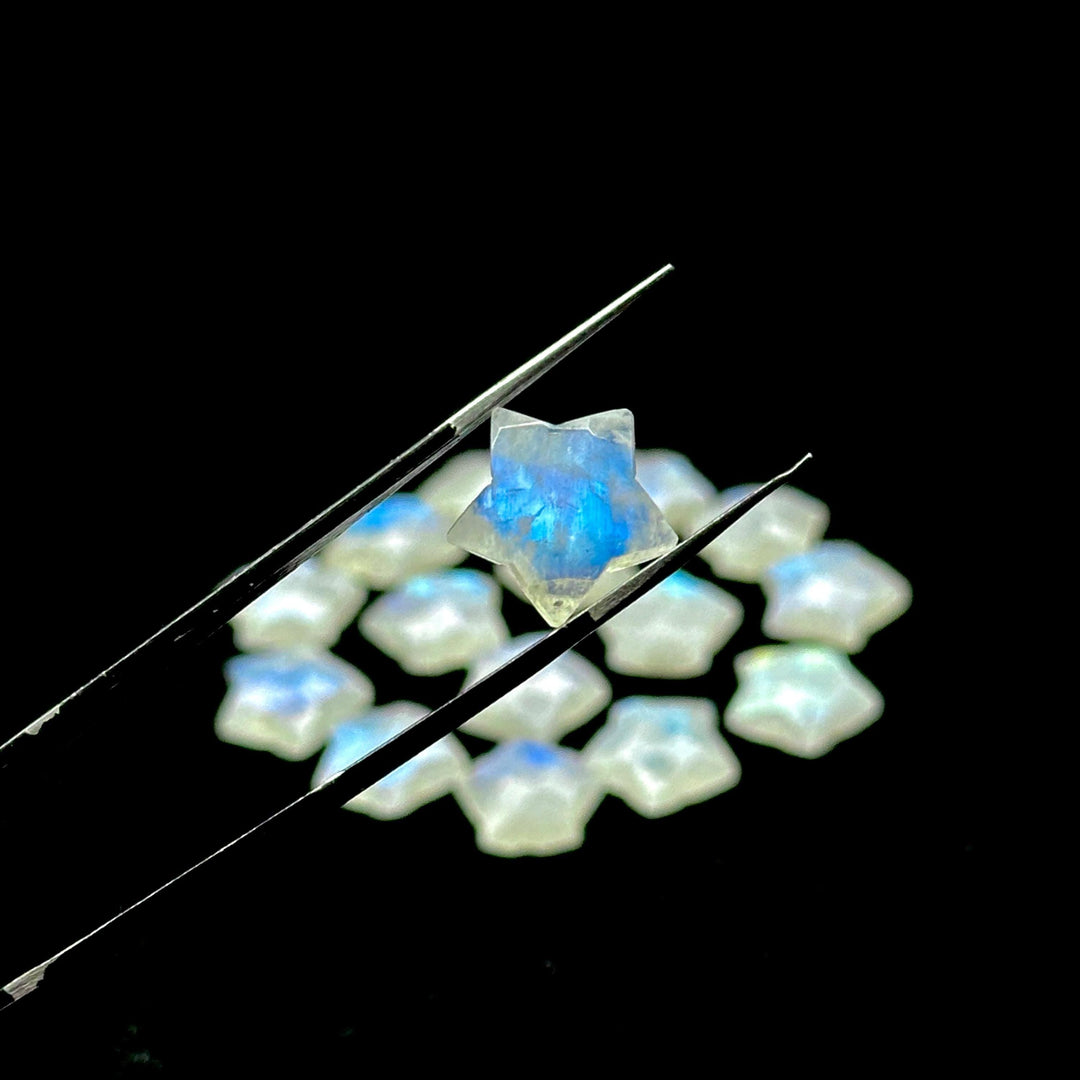 Rainbow Moonstone Star Beads: Faceted Celestial Gemstone Charms, 15mm