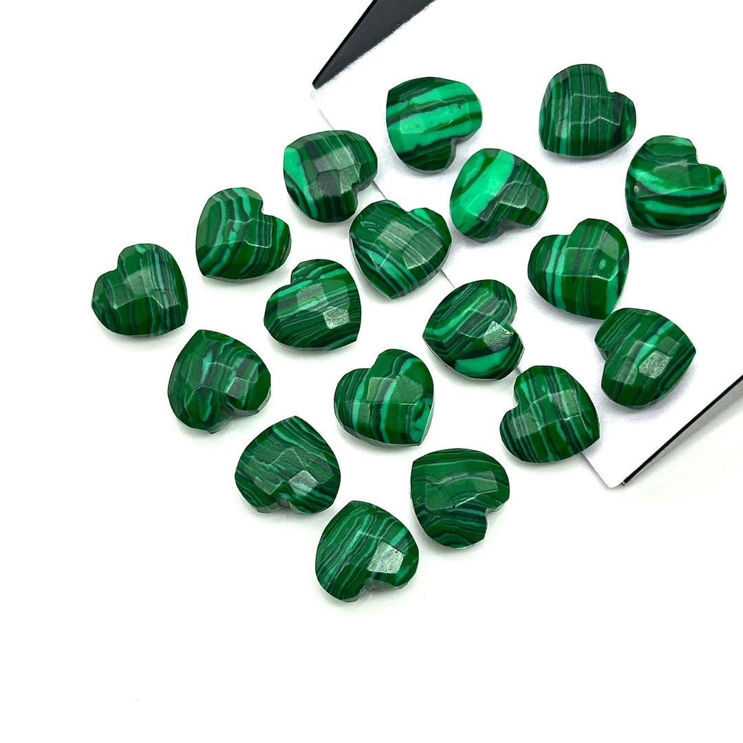 Faceted Malachite Heart Beads: Hand Carved 10mm Briolettes