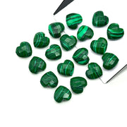 Faceted Malachite Heart Beads: Hand Carved 10mm Briolettes