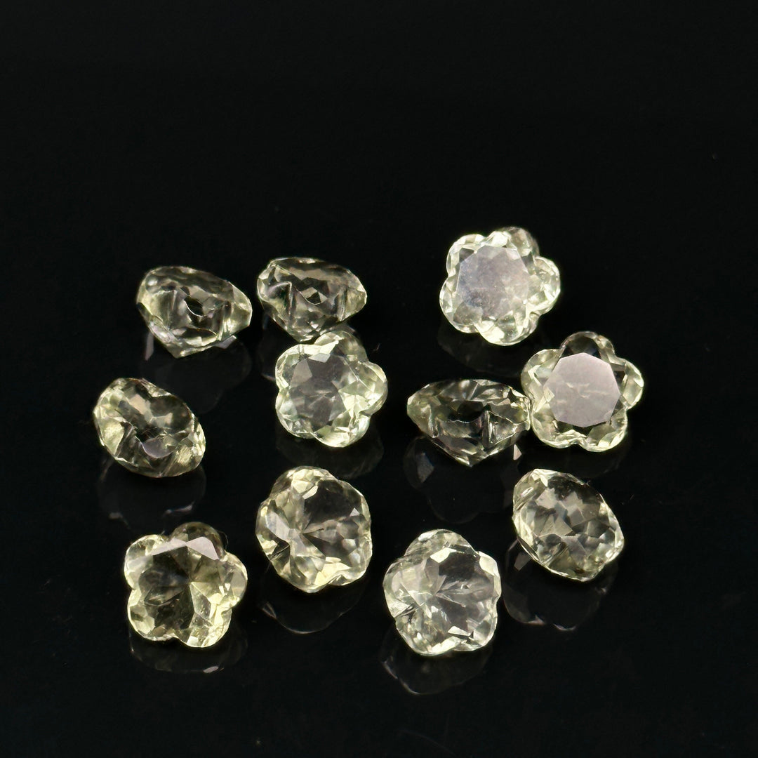Natural Green Amethyst Flower Shape Faceted Gemstone, Flower Shape Carving Cut Stones For Jewelry Making, 10 MM Clear Visible Crystal Beads