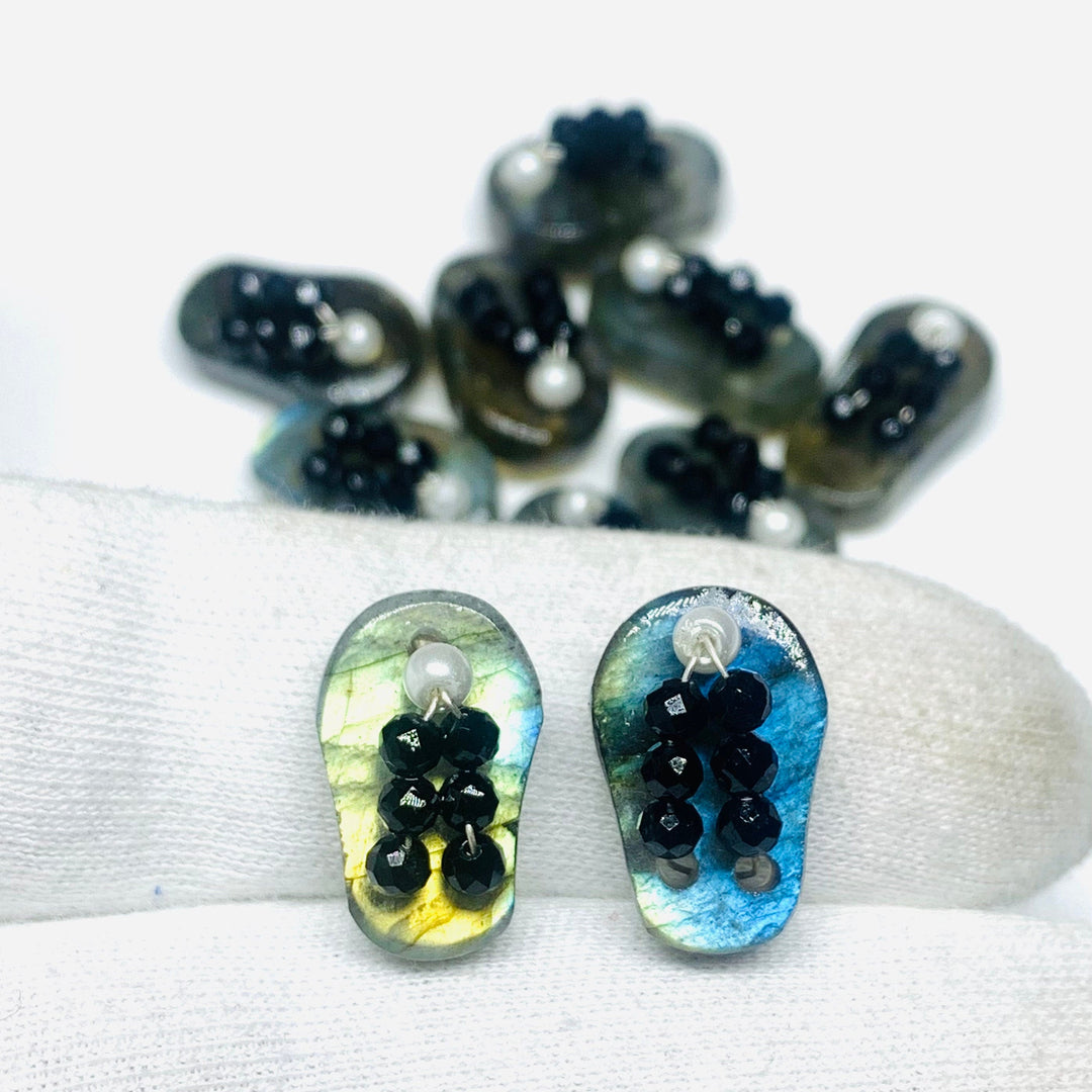 1 Pair, 100% Natural Labradorite Slipper Shape Gemstone, Carved Gemstone, Loose Gemstone, Slipper Shape Gemstone, Carved Slippers, 18X11 mm