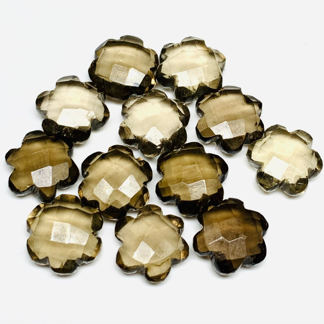 2,3,4,5 Pcs Natural Smokey Quartz Hand Carved Flower Shape, Carved Flower Shape Gemstone For Jewellery, Flower Shape Gemstone, 10 mm