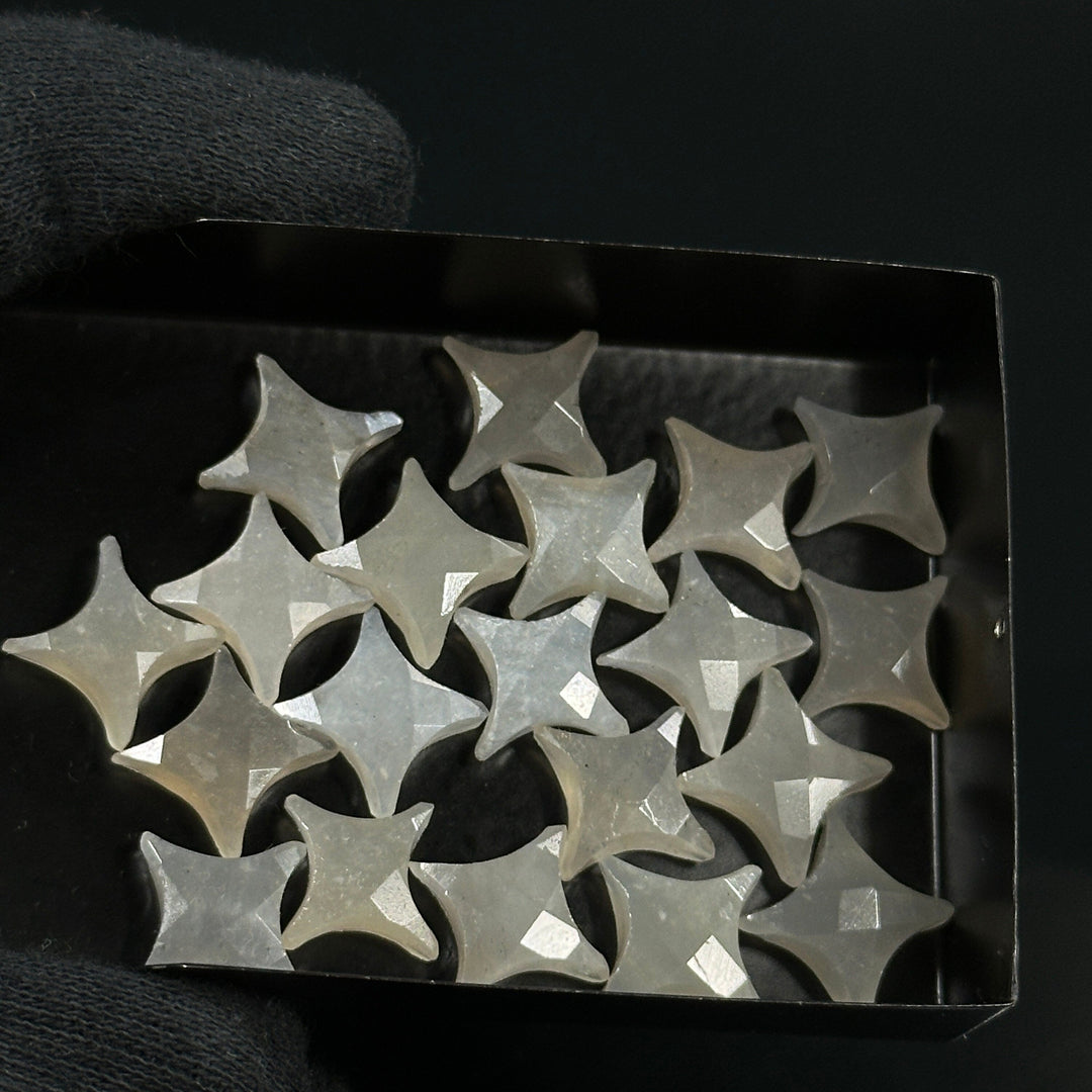 Natural Grey Moonstone Ninja Star Shape Carving Beads, Fancy Star Shape Gemstone Beads, 11X15 MM Jewelry Making Star Shape Briolettes Beads