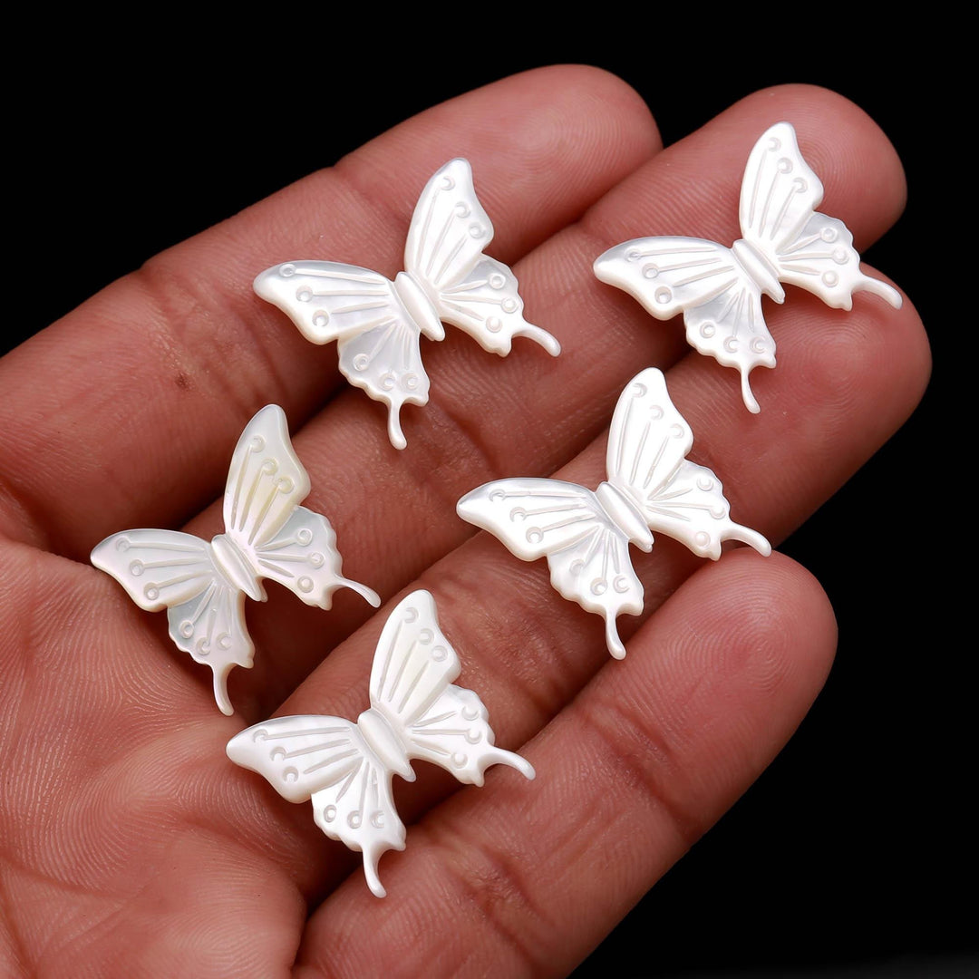 Hand Carved Mother of Pearl Butterfly Beads, 18mm Jewelry Charms