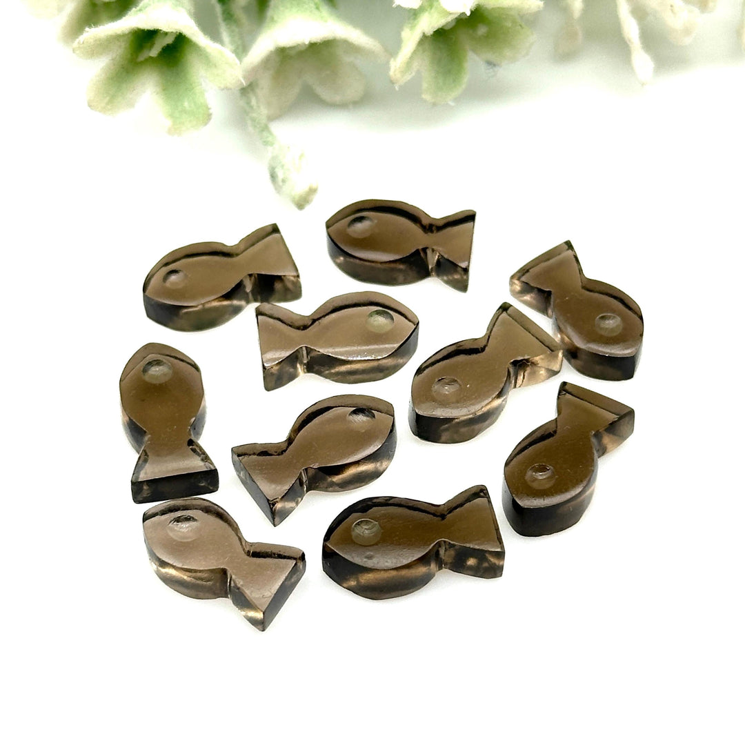 Natural Smokey Quartz Fish Charm Beads, Fancy Fish Shape Carved Gemstone, 7X14 MM, Jewelry Making Diy Beads, Wholesale Fish Charms Beads
