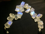 Load image into Gallery viewer, 1 strand 20pcs AAA Quality Natural Flashy Blue Moonstone Rough slice briolette,rainbow moonstone gemstone for jewellery7-10mm