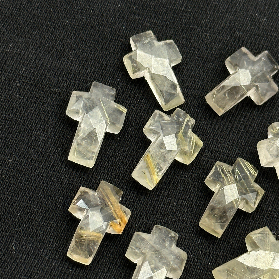 Natural Golden Rutile Cross Shape Beads ~ Rutile Carvigs Gemstone Beads ~ Faceted Golden Rutile Beads ~ 15 MM Cross Charm Beads ~ Holy Cross