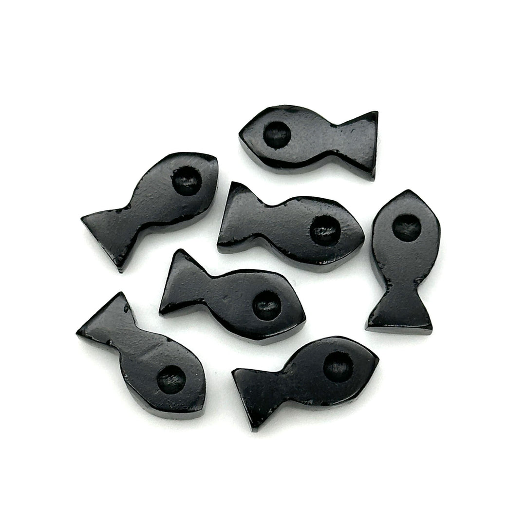 Natural Black Onyx Fish Charm Beads, Fancy Fish Shape Carved Gemstone, 7X14 MM Loose Gemstone Fishes For Jewelry, Healing Protection Beads