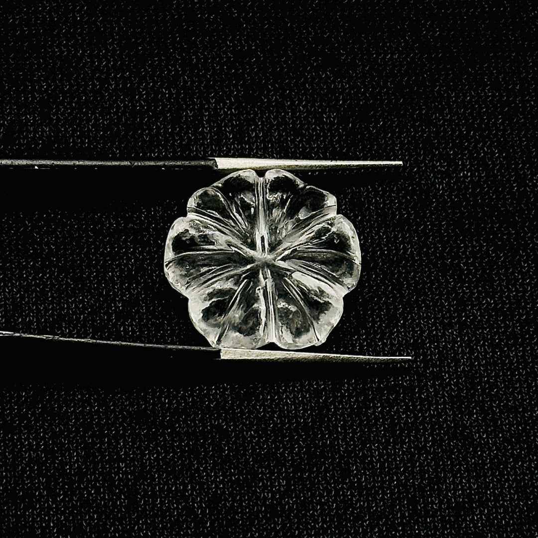 Natural Crystal Quartz Flower Shape Carved Gemstone, Flower Shape Carving, Carved Gemstone For Jewlery 17 mm, Craft Making Flower Charm