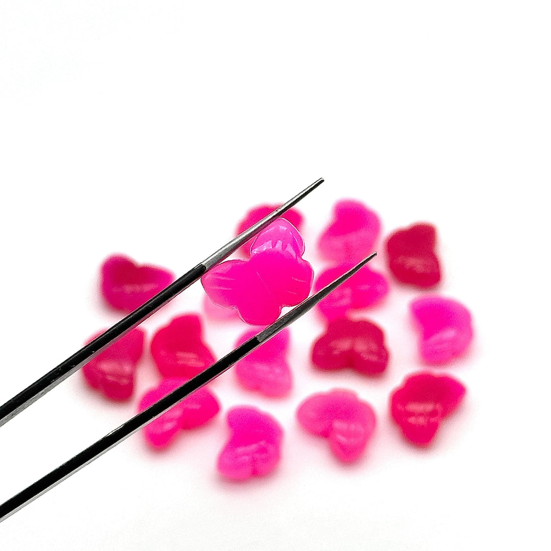 Dazzling Hot Pink Chalcedony Butterfly Shape Beads, Hot Pink Hand Carved Butterfly Briolettes, Gemstone Charms for Jewelry Making, 13 MM