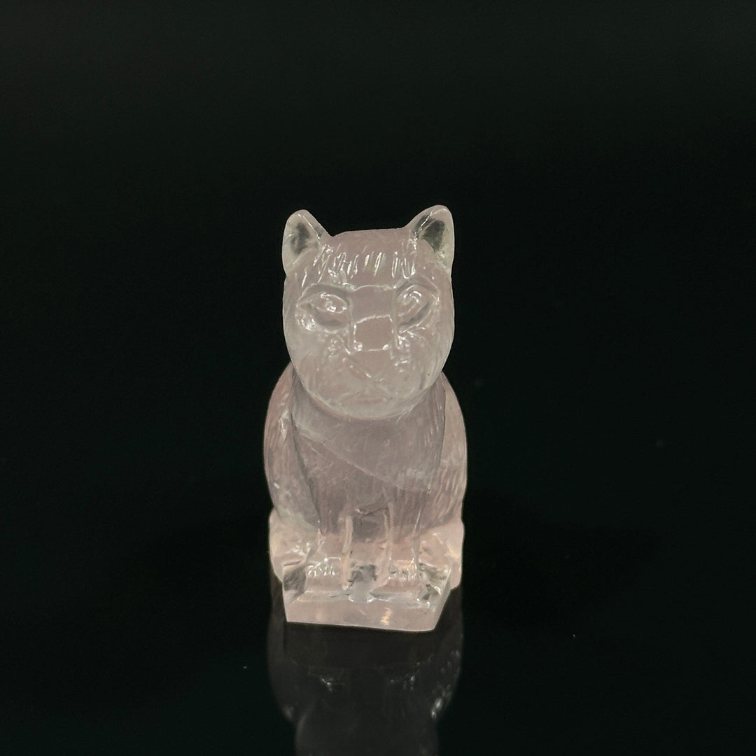 Rose Pink Quartz Cat Carved Gemstone, Egyptian Cat Carving, Feminine Energy and Healing Energy Rose Quartz Carving, Come Come Cat 30X17 mm