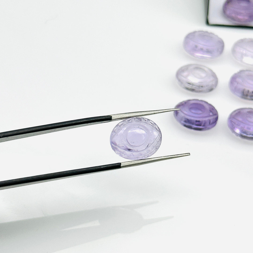 Natural Pink Amethyst Evil Eye Beads, Hand Carved Gemstone Beads, Loose Oval Eye Beads, Evil Eye Charm Beads, Loose Carving Beads 10X12 MM