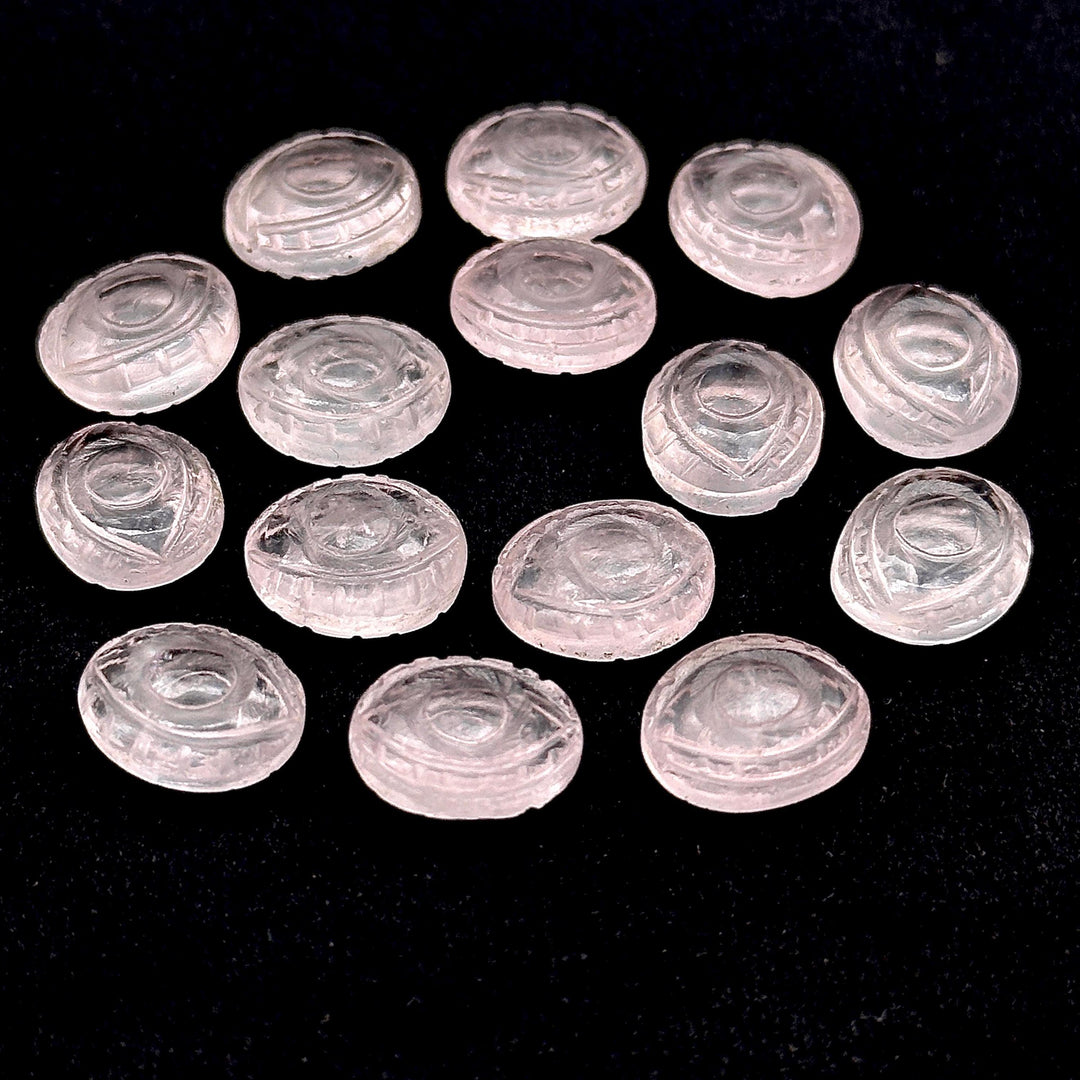 Natural Rose Quartz Carved Evil Eye Beads, Evil Eye Charm Beads For Jewelry Making, Carving Beads, 12X10 MM, Carved Eye Shape Charm Beads