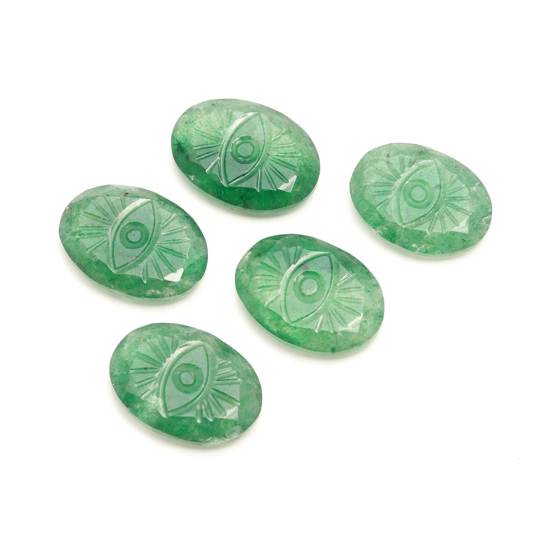 Strawberry Quartz Evil Eye Shape Carving, Green Crystal Evil Eye Hand Carved Gemstone Beads for Jewelry Making, 25 MM Carved Evil Stone