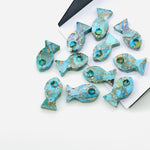 Load image into Gallery viewer, Carved Copper Turquoise Fish Charm: Loose Gemstone (7X14 MM)