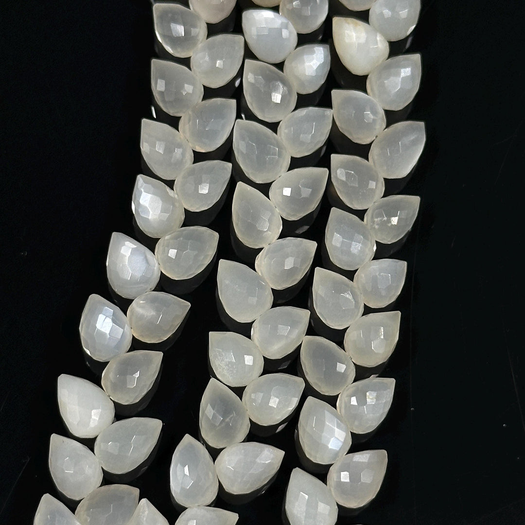 Natural White Moonstone Faceted Drop Shape Beads, 6X8 mm Faceted Moonstone Briolette, Jewelry Making Side Cut Wholesale Beads, 4 Inch