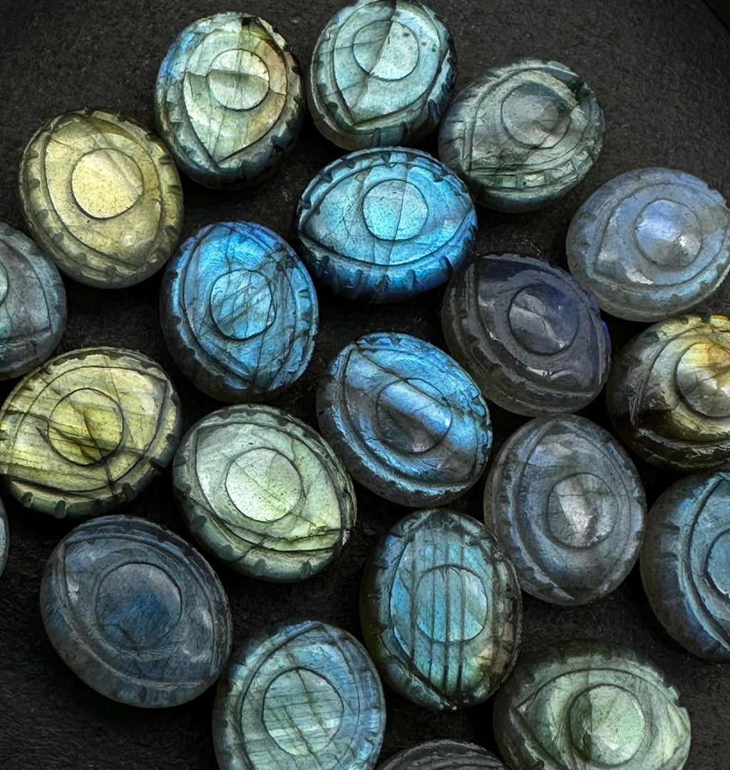 2,3,4,5 Pcs Natural Labradorite Carved Evil Eye Gemstone, Flashy Labradorite Evil Eye Charm Beads For Jewelry Making, Carving Beads, 10X12MM