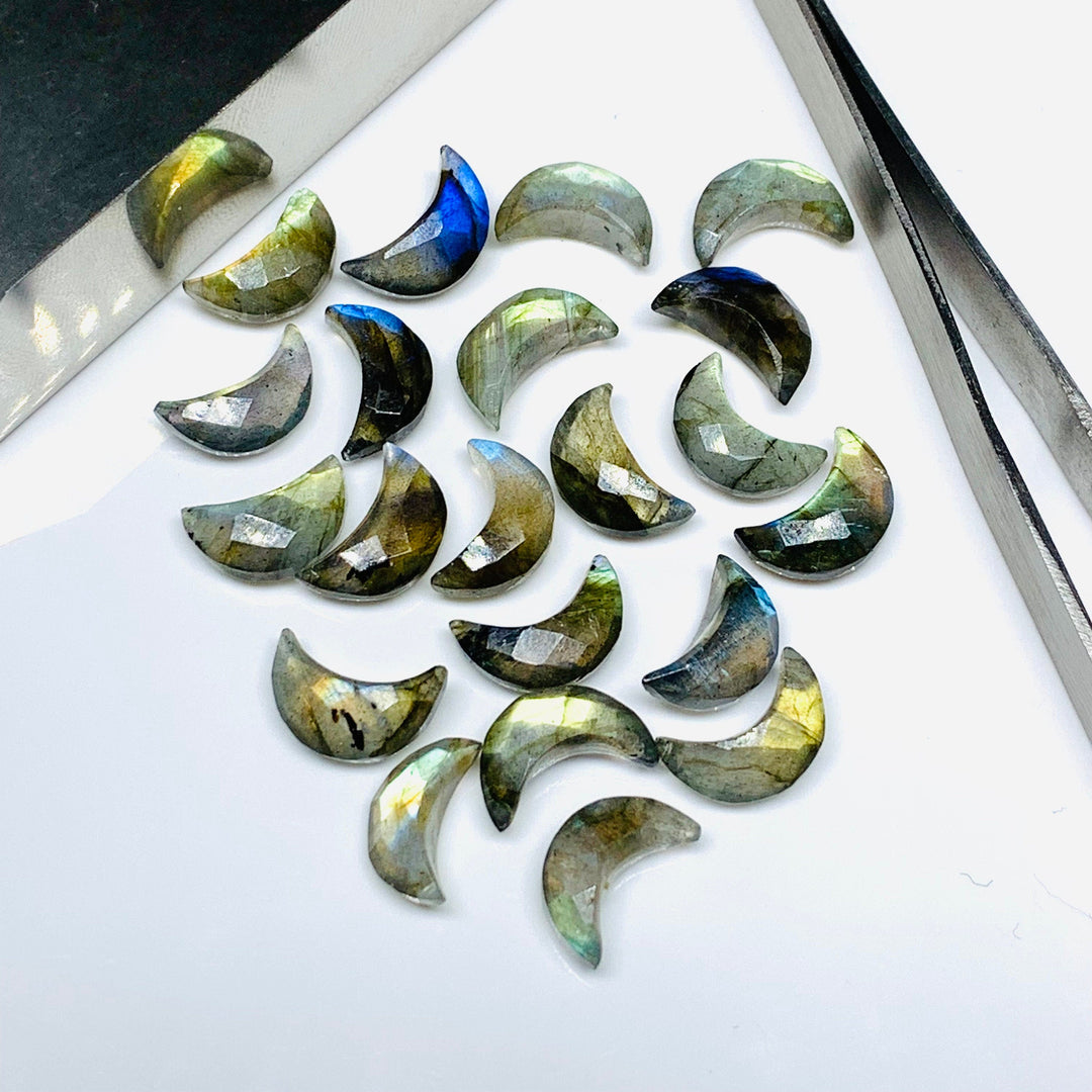 Flashy Labradorite Carved Moon Shape Beads, Hand Carved Moon Shape Gemstone Beads For Jewelry, Moon Shape Briolettes Charms Beads 12 MM