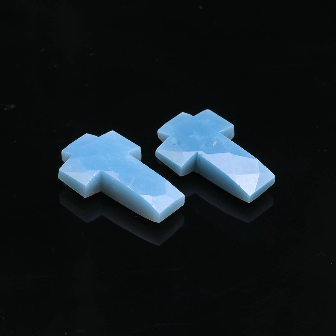 Blue Opal Hand Carved Cross Shape Gemstone, AAA Blue Opal Faceted Blue Opal Cross Beads, Healing Energy & Protection Beads
