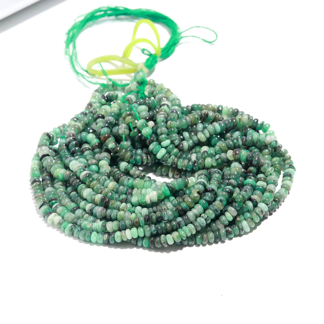 Natural Emerald Smooth Rondelle Beads, AAA Green Emerald Smooth Beads for Jewelry Making, Plain Beads, 3-4 MM