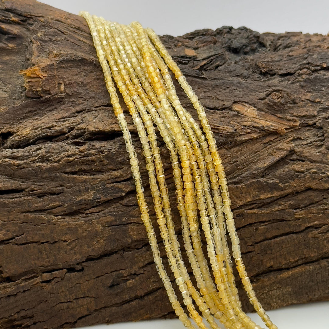 Sparkling Yellow Shaded Zircon Box Shape Beads, 3 mm Natural Cubic Zircon Beads, 13 Inches Zirconia Cube Dice Square Loose Beads for Jewelry