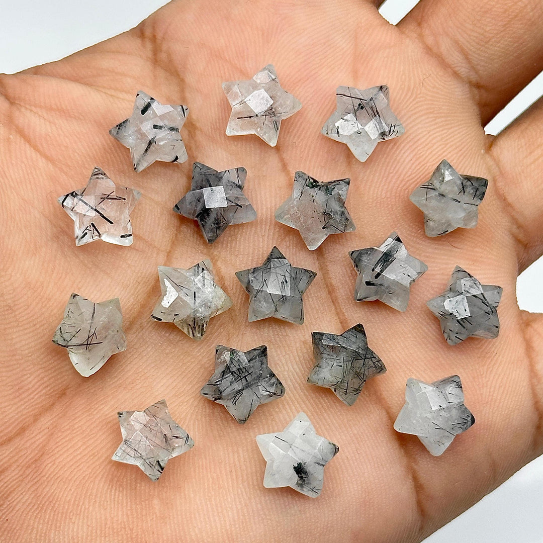 Natural Black Rutile Carved Star Shape Briolettes, Hand Carved Faceted Star Shape Beads Gemstone For Jewlery, Loose Star Charms, 10 MM