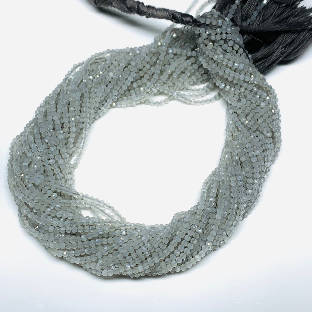 Faceted Grey Moonstone Beads: 2mm Round Strand