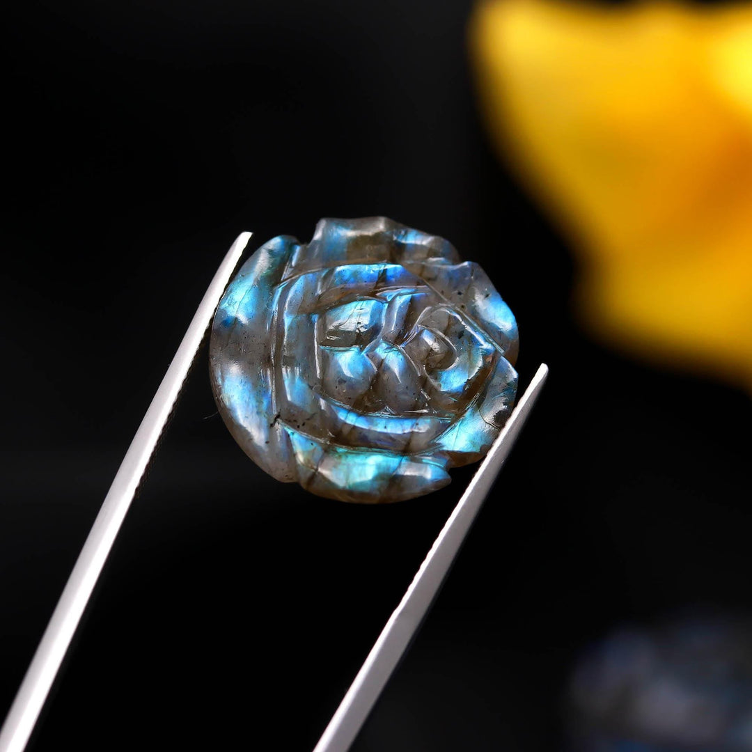 Natural Labradorite Rose Flower Shape Stones, Flashy Labradorite Hand Carved Flowers for Jewelry Making, Loose Charms, 20 MM