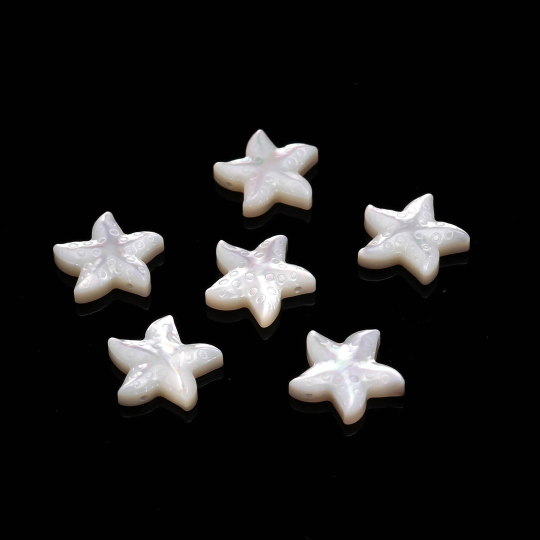 Carved Mother of Pearl Starfish Beads, Luster White Pearl Carvings 15mm