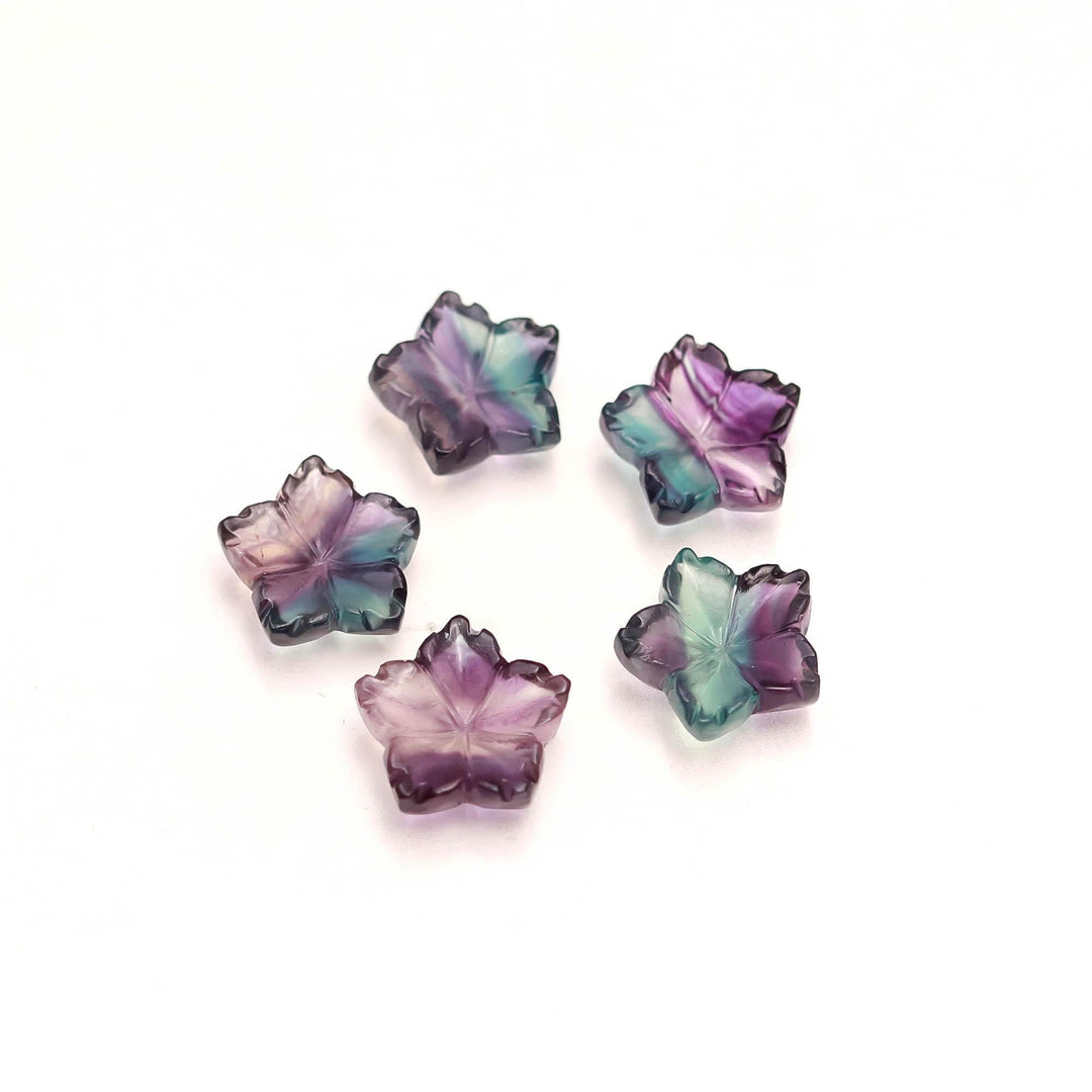 Natural Fluorite Flower Shape Carved Gemstones, Multi Fluorite Flower Shape Beads, Floral Gems Charm for Jewelry Making, 14 MM