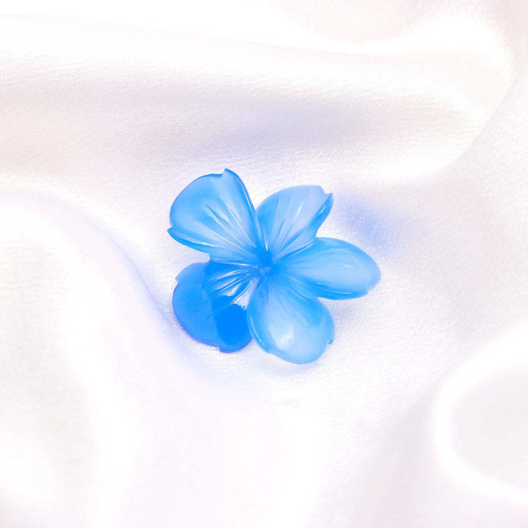 AAA Blue Chalcedony Carved Flower Shape Stone, Blue Chalcedony Handmade Flower Carving, 36 MM Beautiful Crafted Piece