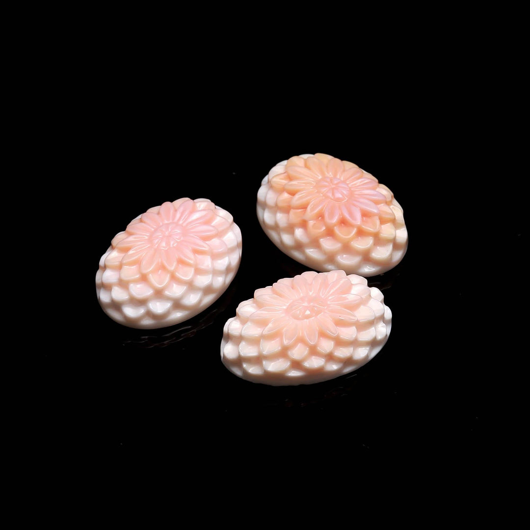 1 Pc Natural Mother of Pearl Oval Shape Carving, Pink Pearl Oval Flower Carved Cabochon, Wholesale Pearls, 25 MM Pearl Gemstones