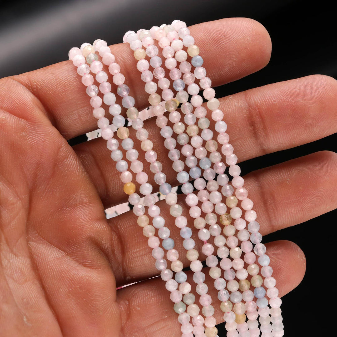 AAA Morganite Round Beads, Pink Morganite Micro Faceted Round Beads, Loose Crystal Beads for Jewelry Making, 13 Inches, 3 MM