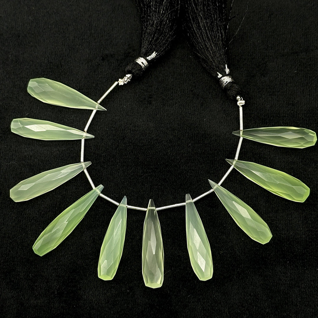 Green Chalcedony Long Drop Shape Briolette's, Faceted Teardrop Beads, 7X30 mm Green Color Drops For Earring Making, Matched Pairs