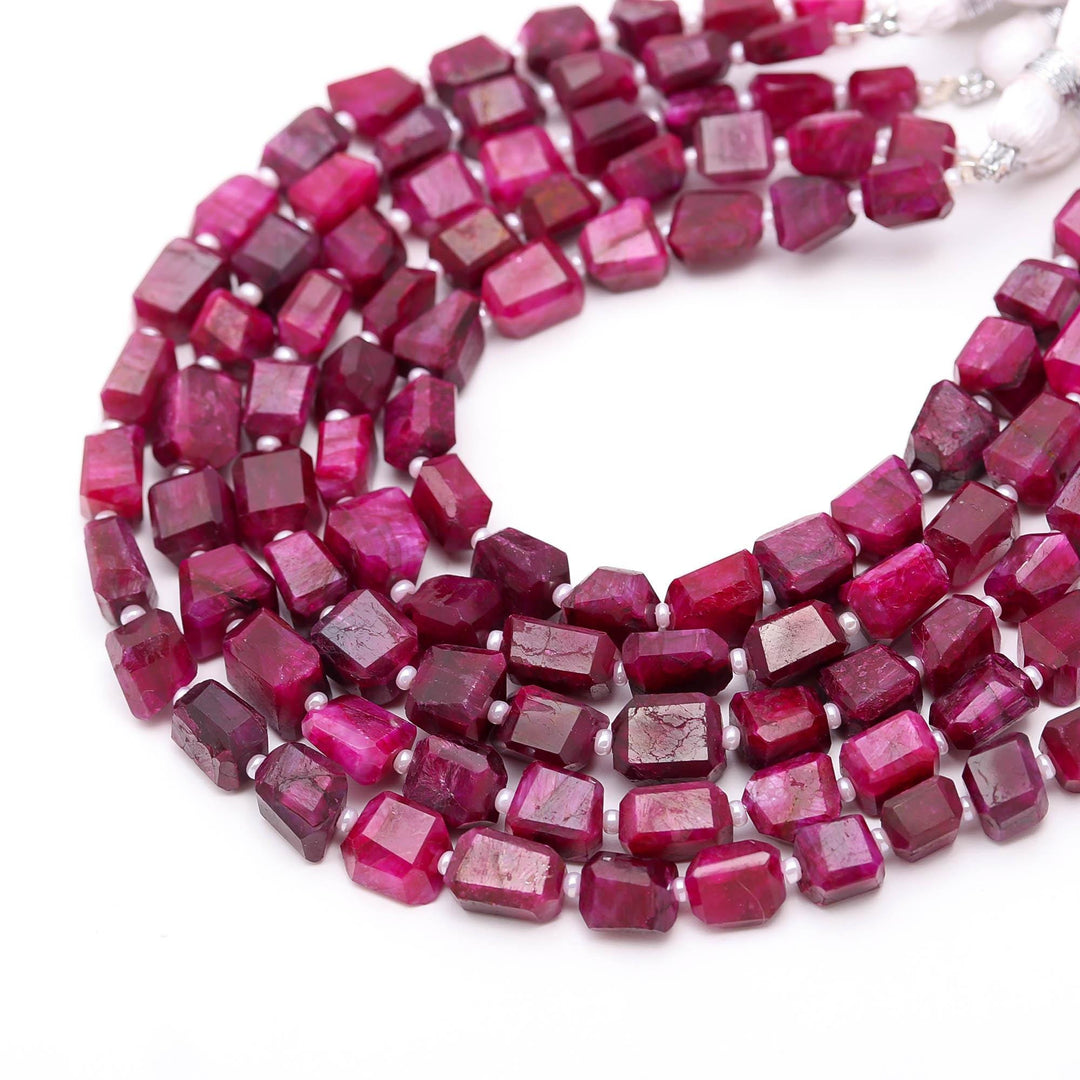 Faceted Ruby Corundum Tumble Shape Beads, 8 MM Red Dyed Ruby Nuggets Shape Beads, 8" Strand Fancy Jewelry Making Beads Loose Red Beads